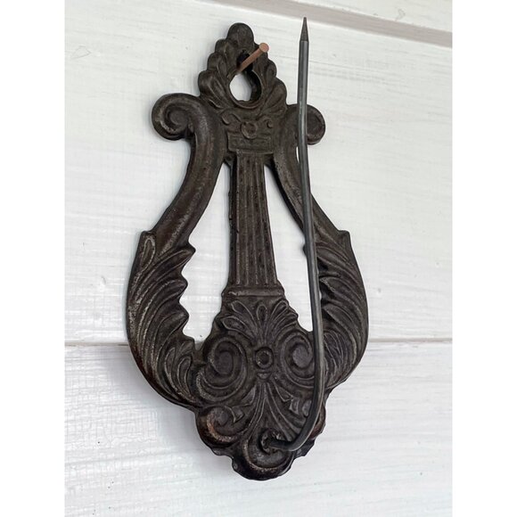 Antique Cast Iron Lyre Shape Paper/bill/ receipt Spike Wall Hanging - Picture 11 of 12